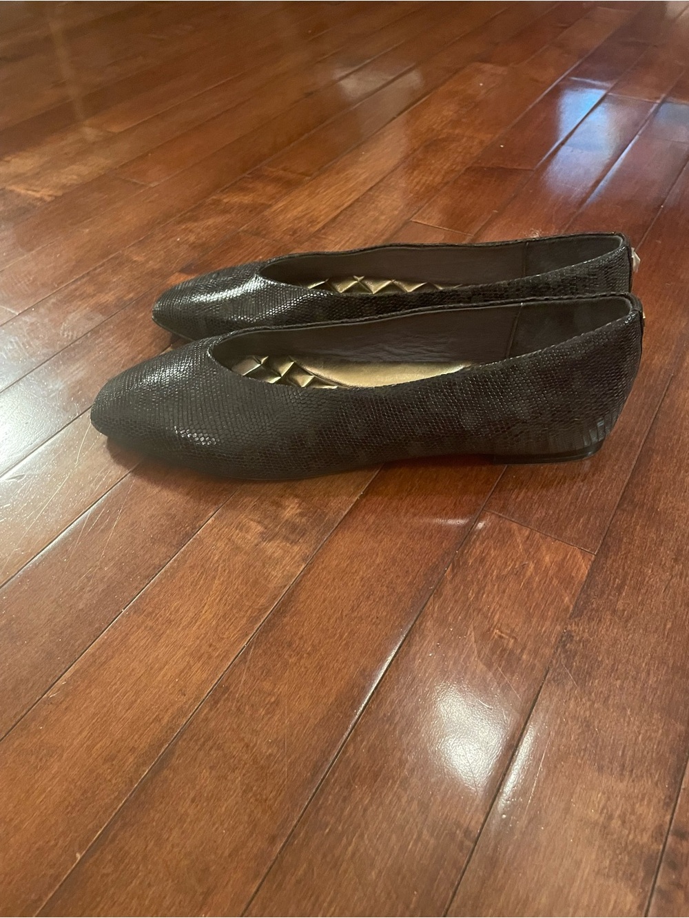 Birdies Black Snake-Embossed Ballet Flats